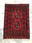 Genuine Afghan Aqcha - Hand Knotted Red Black Bokhara Wool Rugs - XS Mat 47x64cm