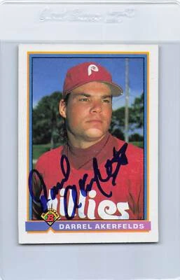 1991 Bowman #493 Darrel Akerfelds Phillies Signed Auto *H3867 - Image 1 of 2