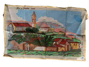 "Lienzo pintado a mano con agujas grande estampado a mano Río de Janeiro 1840 43"" x 27" - Imagen 1 de 12