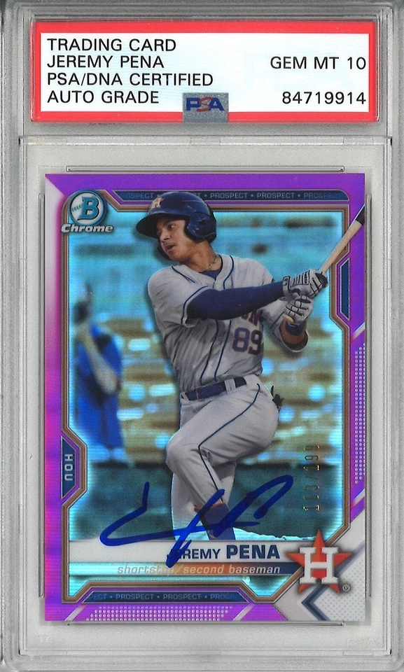 Jeremy Pena Signed 2021 Bowman Chrome BCP-190 #163/199 Fuchsia PSA MINT 10 AUTO - Image 1 of 1
