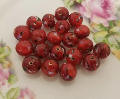 Lot of 50 pcs Vintage Floral Lampwork Glass Jewelry Craft Beads 12mm Round - Image 1 of 2