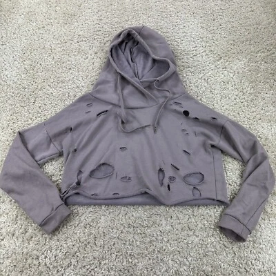 Rue21 女式小号裁剪上衣连帽衫仿旧紫红色  — 第 1/4 张图片