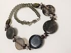 Glass and stone disc bead Necklace grey tones Bohemian style 