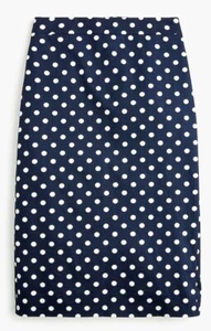 J. Crew No 2 Pencil Skirt Navy Blue White Polka Dot Preppy Career Office Work 2 - Picture 1 of 11