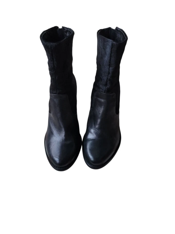 Botas de salto plataforma de combate preto Tony Bianko couro cabelo de pônei tamanho 9 - Imagem 1 de 4