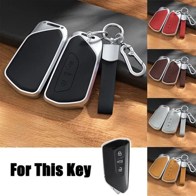 Aluminum Alloy Leather Car Key Case Cover For VW ID.3 ID.4 Golf 8 GTI GTD Mk8 - Image 1 of 4