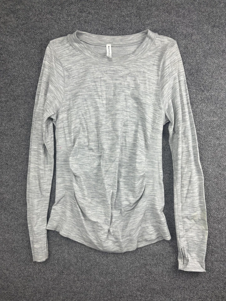 Camisa Athleta Mujer L Gris Manga Larga Sin Costuras Rendimiento Correr Entrenamiento Foto 1 de 4