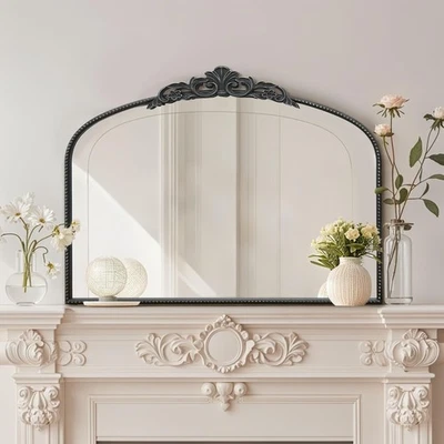 Black Large Vintage Mirror, 40"x 30" French Baroque Antique Arched Wall Mount... - Image 1 of 4