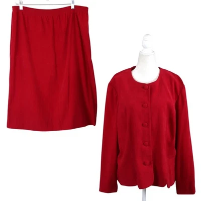 Conjunto de 2 piezas de traje falda roja Leslie Fay vintage años 90 para mujer más 18 Power Corporate Foto 1 de 4