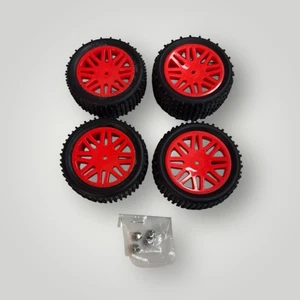 Vorgeklebte OD 2,56" 12mm Sechskant Räder Felgen & Gummireifen 26mm für Maßstab 1:10 rot - Bild 1 von 10