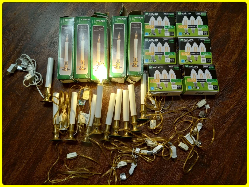 Lote de 10 luces y bombillas vintage de latón para ventana eléctricas blancas originales 7 pulgadas Foto 1 de 4