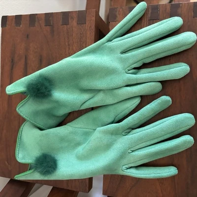NUEVO CON ETIQUETAS Guantes Jayley Verde Imitación Gamuza con Suave Piel Sintética Pom OS Invierno Vacaciones Foto 1 de 4