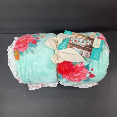 NWT Pioneer Woman Cheerful Rose Velvet Plush Throw Crochet Trim Retired 72”x50” - Image 1 of 4