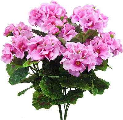 2 Pcs Purple Pink Geranium Artificial Flowers Geranium Bush Faux Geraniums Silk  - Image 1 of 4