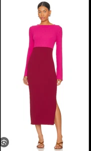 NWOT Revolve Line & Dot Sz S Pink Ribbed Long Sleeve Sweater Midi Frankie Dress - Picture 1 of 12
