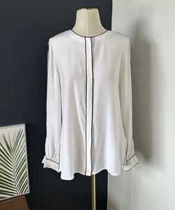 Etcetera Damen 100% Seide Langarm Bluse Top Shirt weiß schwarz Paspel Gr. 4 - Bild 1 von 12