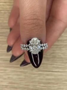 3.60Ct Oval-Cut EF/VS1 Lab Grown Diamond Halo Engagement Ring Set 14k White Gold - Picture 1 of 4