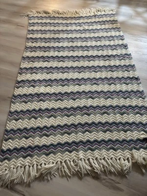 Manta afgana de ganchillo hecha a mano aprox 67x40”, zigzag multicolor de colección Foto 1 de 4