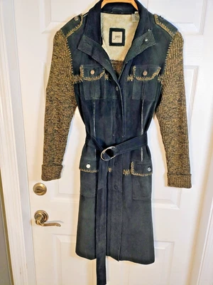 JUNE Mujer Talla M Cuero Negro Genuino con Suéter Chaqueta/Abrigo Bordado Foto 1 de 4