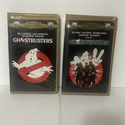 Vintage GHOSTBUSTERS 1 & 2 GOLD CLAMSHELL VHS Tristar Family Collection Foto 1 de 4