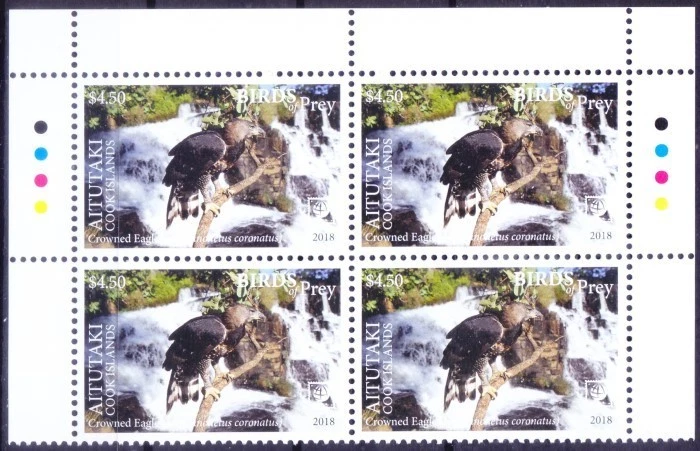 Aitutaki 2018 MNH TL Blk, Crowned Eagle, Birds of prey, Raptors, Falcons - Image 1 of 1