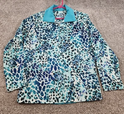Pullover de golf cola 1/4 cremallera para mujer talla grande azul estampado animal exterior Foto 1 de 4