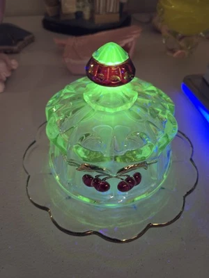 Mosser Northwood Rojo Cereza Oro Cable Vidrio Mantequilla Plato Huella Pulgar Brilla Foto 1 de 4