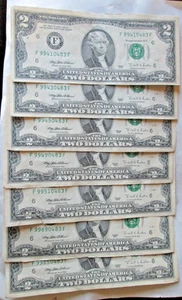 1995 $2 F-BLOCK ATLANTA FRN's (7) F99xx, ALL END IN 0483F, CRISP UNC CONDITION - Picture 1 of 11