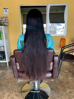 "Cola de caballo cabello humano real 1496, negro natural, cortada de donante, gruesa 23"" 175 g" Foto 1 de 4