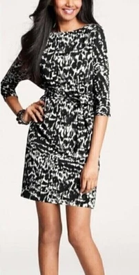 Ann Taylor Black & White Abstract Print Tie-Waist Dress | NWT | Size XS Petite - Image 1 of 4