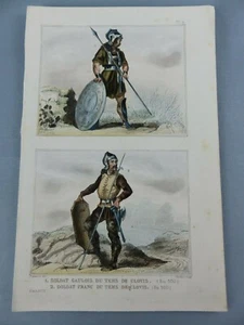 GRAVURE ancienne vers 1850 costumes FRANCE GAULOIS FRANCS CLOVIS en 500 ,199 - Picture 1 of 1