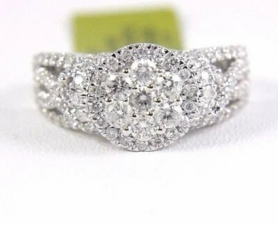 Anillo banda infinito con racimo de diamantes redondos naturales de oro blanco de 14 k de 1,42 quilates Foto 1 de 4