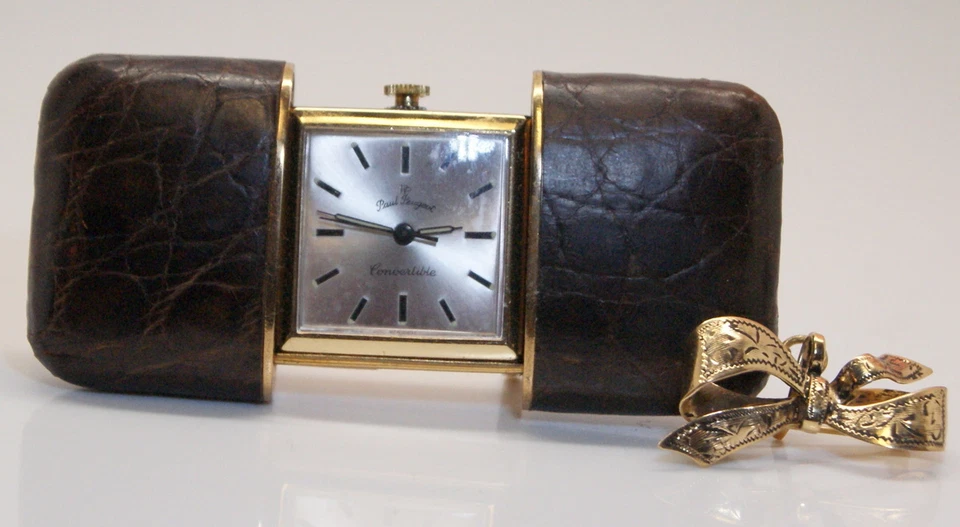 BONITO RELOJ CONVERTIBLE Paul Peugeot años 50 piel de cocodrilo en pin de oro amarillo de 14 quilates Foto 1 de 4