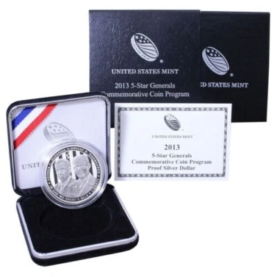 2013-P 5-STAR GENERALS COMMEMORATIVE PROOF SILVER DOLLAR - BOX AND COA INCLUDED - Image 1 of 4