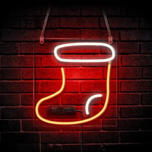 10"x10"Christmas Socks Neon Sign Light Man Cave Wall Hanging Nightlight Xmas Art - Picture 1 of 3
