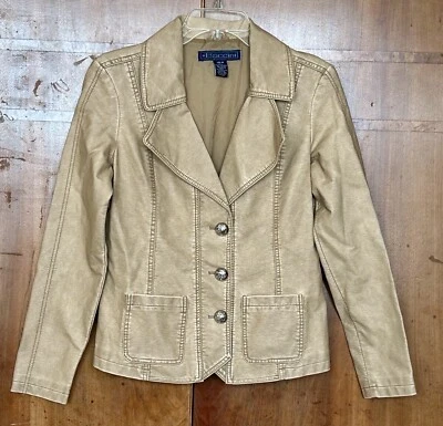 Chaqueta Blazer Baccini Imitación Cuero Ajustada Cresta Botones Mediana De Colección Y2K Vegana Foto 1 de 4