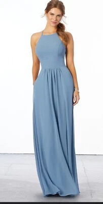 Vestido formal de dama de honor con cremallera trasera de gasa Mori Lee Madeline Gardner pizarra talla 14 Foto 1 de 4