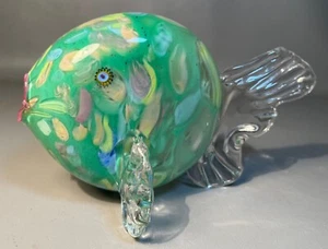 Signed French Art Glass Poisson Pufferfish Fish Studio Hand Blown Paperweight - Picture 1 of 7
