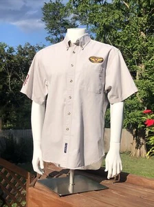 Victory Motorcycles Mens M Short Sleeve Shop Garage Shirt Khaki Tan 2 Sided - Picture 1 of 12