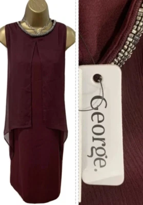 Vestido de Fiesta Borgoña Talla 12 Capas Chifón Noche Ocasión Cuentas Boda Foto 1 de 4