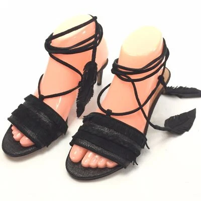 Banana Republic Calisa Gatito Tacones 6 Negro Pluma Envolvente Correa Gamuza NUEVO $129 Foto 1 de 4