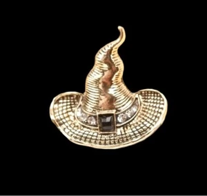 Antique Theme Gold Tone & Crystal Witch’s Hat Brooch - Picture 1 of 1
