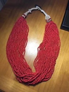 Mid Century Naga Necklace Bohemian Red Bead 30 Strand 190g - Picture 1 of 7