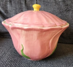 Franziskaner rosa Wüstenrose Handarbeit Keksdose gewellter Rand Made in Portugal - Bild 1 von 10