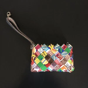 Recycled Candy Wrapper Wallet Wristlit with Leather strap Nahui Ollin Artisan - Picture 1 of 4