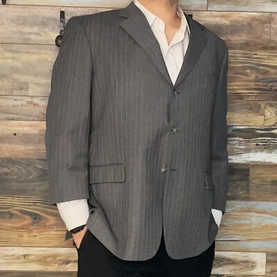 Andrew Fezza Wool Gray Striped Double Vented Blazer Sport Jacket 48R *EXCELLENT* - Image 1 of 4