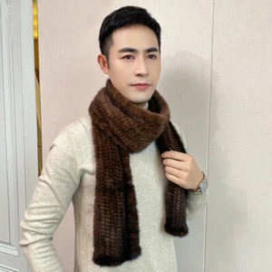 Bufanda de piel de visón real para hombre invierno pañuelo cálido moda cola de pez marrón - Imagen 1 de 15