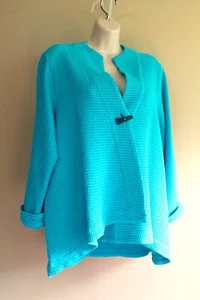 Focus Freizeit Schwimmweste Damen M läuft L blau Baumwolle Waffelgewebe asymmetrisch - Bild 1 von 5