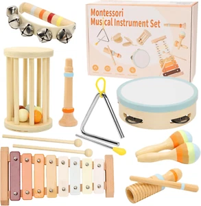 8 Set Baby Musical Instruments Montessori Wooden Percussion Toys for Toddlers Ne - Picture 1 of 7