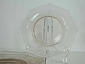 ELEGANTE GLAS ROSA VERTIEFUNG ACHTECK MITTAGESSEN TELLER, 4ER SET, CA. 8", - Bild 1 von 6